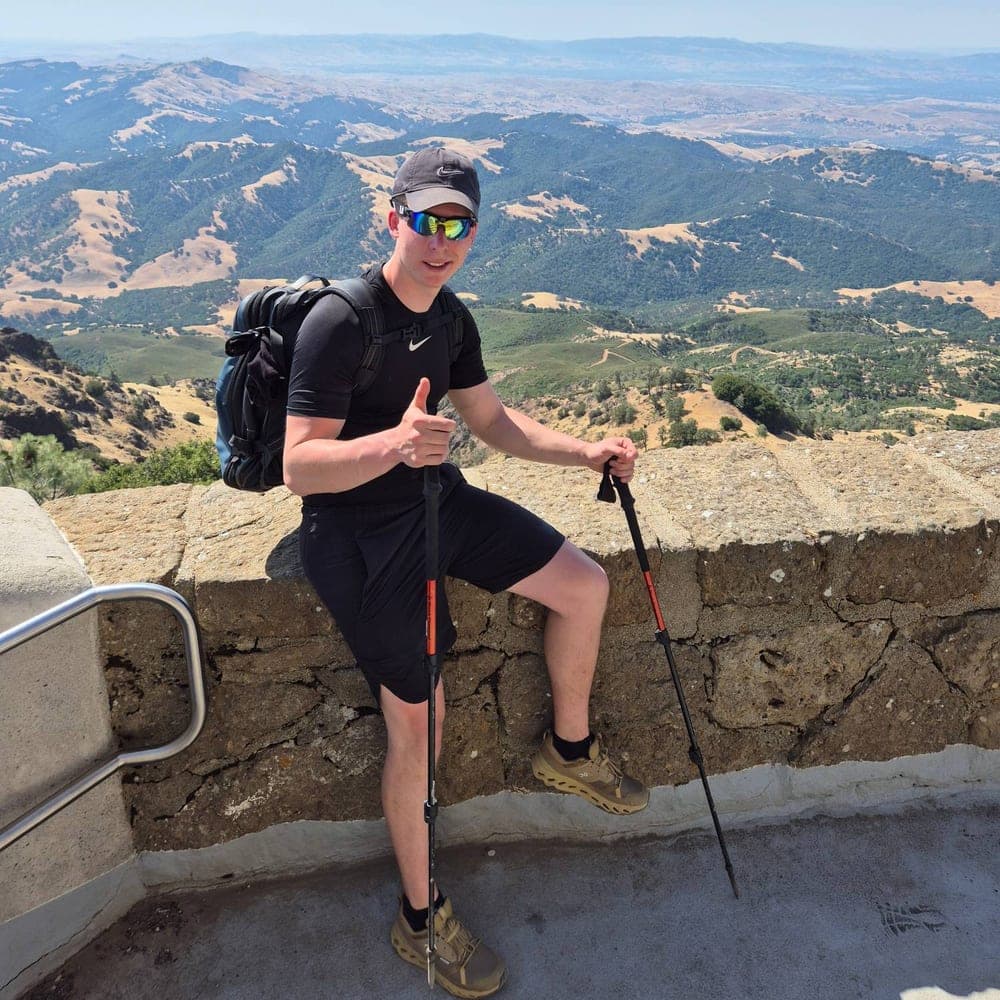 Hiking at a lookout high above the hills